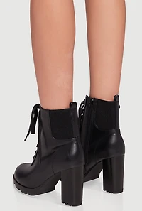 Womens Side Zip Lace Up Block Heel Combat Boots,