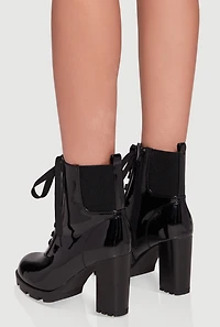 Womens Side Zip Lace Up Block Heel Combat Boots,