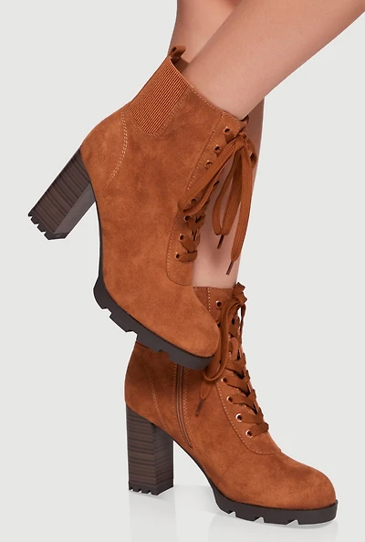 Side Zip Lace Up Block Heel Combat Boots
