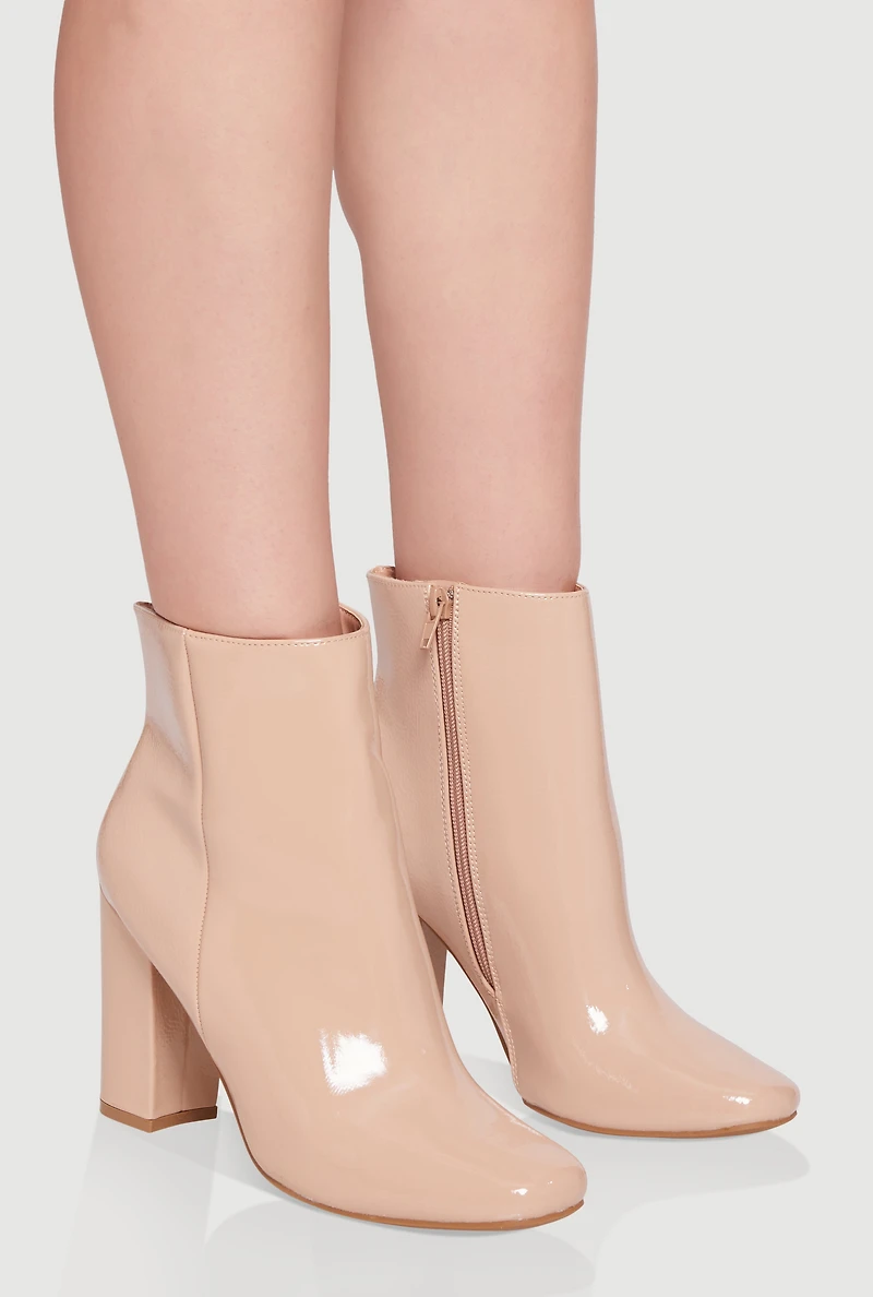 Womens Trendy Almond Toe Block Heel Booties, Beige, Size 5.5