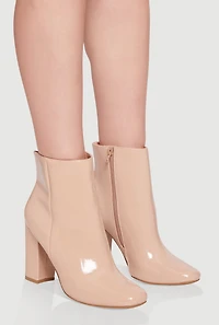 Womens Trendy Almond Toe Block Heel Booties, Beige, Size 5.5