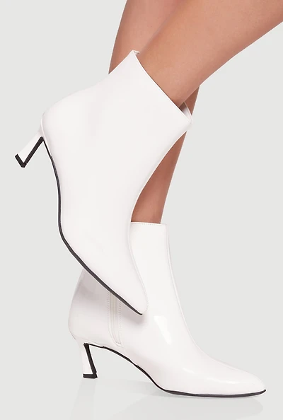 Womens Pointy Toe Mid Heel Booties, White, Size 5.5