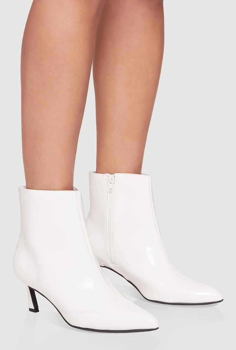 Womens Pointy Toe Mid Heel Booties, White, Size 5.5