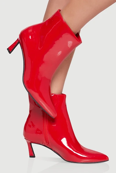Womens Pointy Toe Mid Heel Booties, Red,