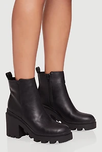 Womens Side Zip Round Toe Chunky Heel Booties,