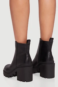 Womens Side Zip Round Toe Chunky Heel Booties,