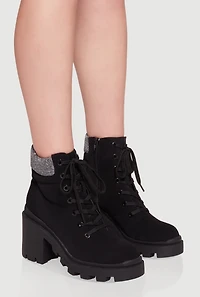 Womens Chunky Platform Combat Boots with Lurex Cuff,