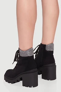 Womens Chunky Platform Combat Boots with Lurex Cuff,