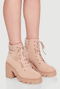 Womens Chunky Platform Combat Boots with Lurex Cuff, Pink, Size 7.5