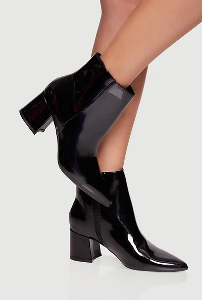 Womens Pointed Toe Block Heel Booties,