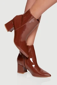 Womens Pointed Toe Block Heel Booties,