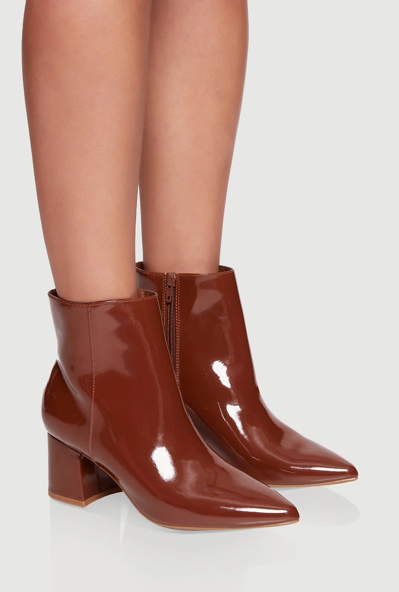 Womens Pointed Toe Block Heel Booties,