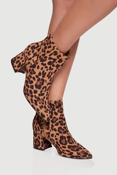 Womens Pointed Toe Block Heel Booties,