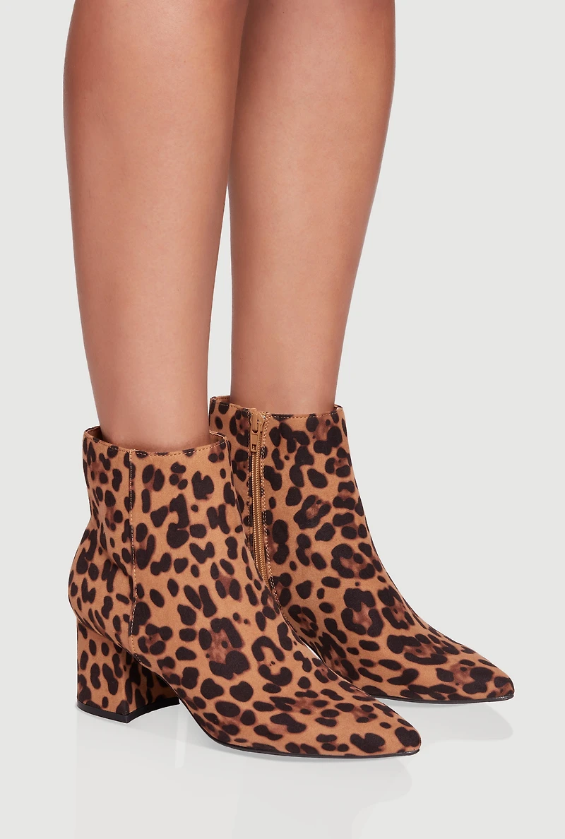 Womens Pointed Toe Block Heel Booties,