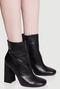 Womens Trendy Block Heel Almond Toe Booties,