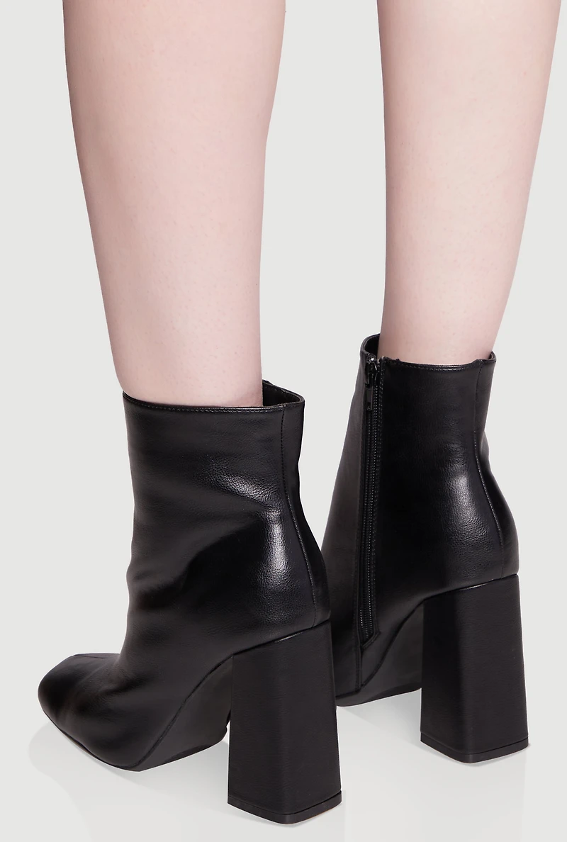 Womens Trendy Block Heel Almond Toe Booties,