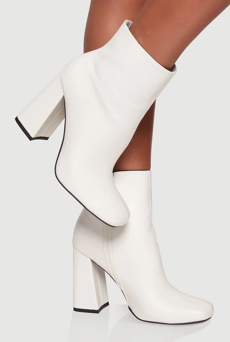 Womens Trendy Block Heel Almond Toe Booties, White, Size 10