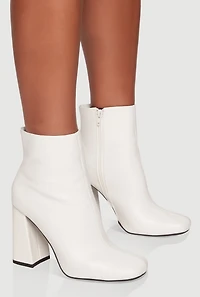 Womens Trendy Block Heel Almond Toe Booties, White, Size 10