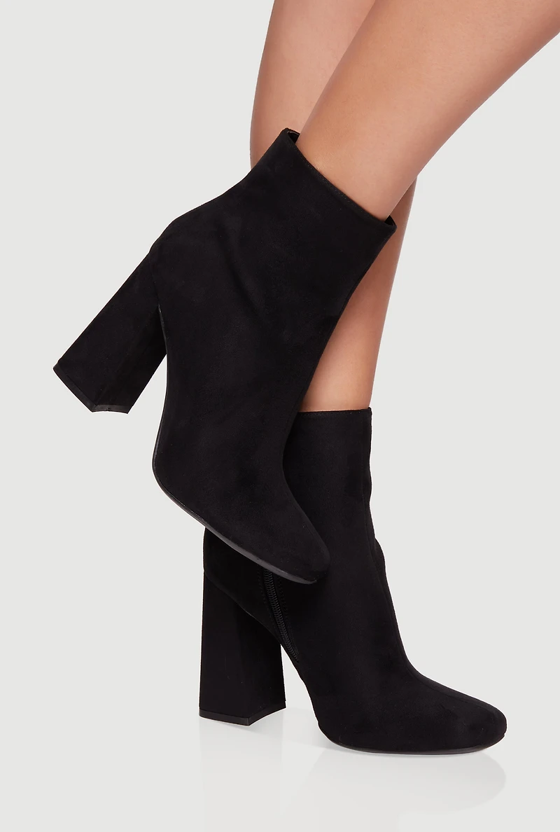 Womens Trendy Block Heel Almond Toe Booties, Black,