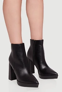 Womens Side Zip Pointy Toe Block Heel Booties,