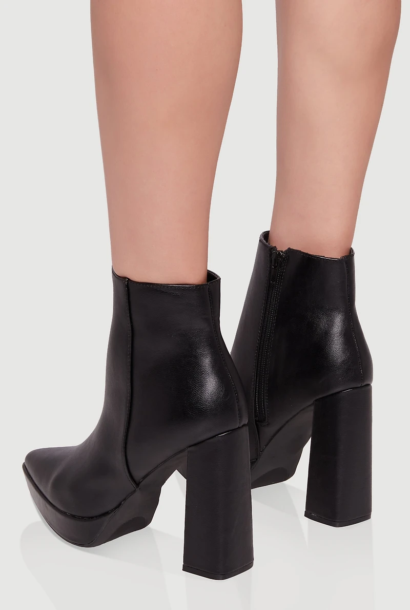 Womens Side Zip Pointy Toe Block Heel Booties,