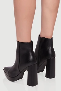 Womens Side Zip Pointy Toe Block Heel Booties,