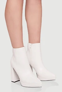 Side Zip Pointy Toe Block Heel Booties