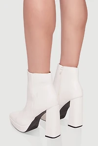 Side Zip Pointy Toe Block Heel Booties