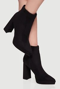 Side Zip Pointy Toe Block Heel Booties
