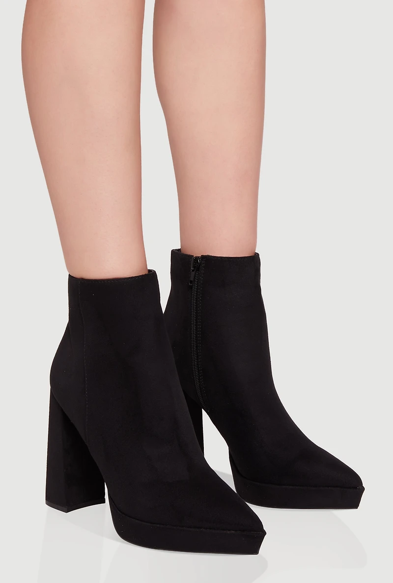 Side Zip Pointy Toe Block Heel Booties