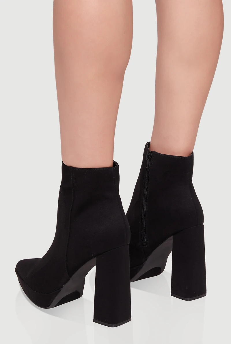 Side Zip Pointy Toe Block Heel Booties