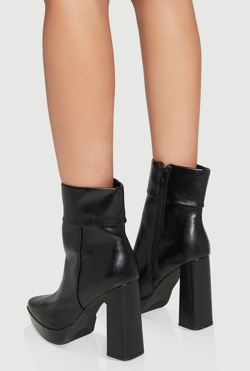 Fixed Cuff Detail Pointed Toe Block Heel Booties