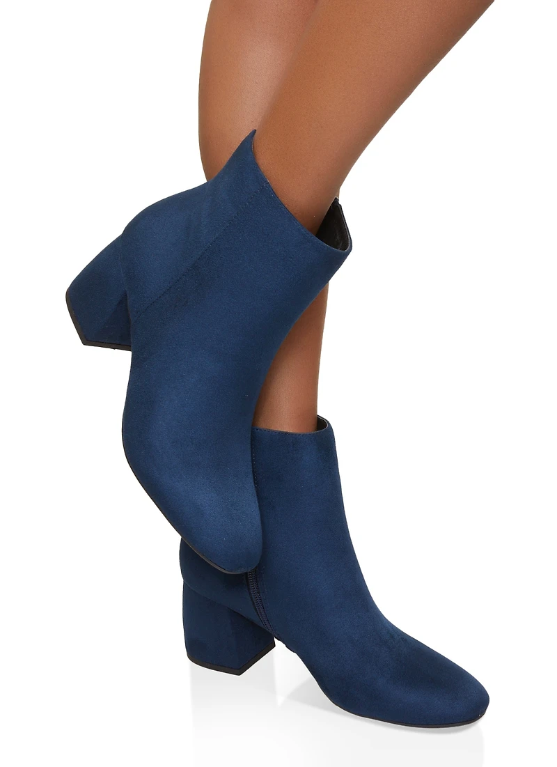 Womens Round Toe Block Heel Booties, Blue, Size 10