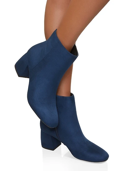 Womens Round Toe Block Heel Booties, Blue, Size 10