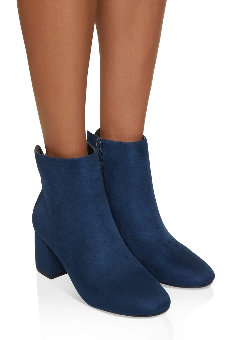 Womens Round Toe Block Heel Booties, Blue, Size 10