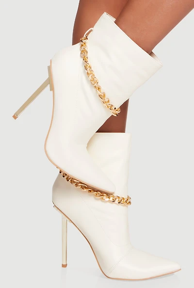 Chain Detail Pointed Toe Ultra High Stiletto Heel Booties