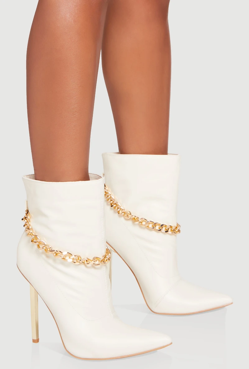Chain Detail Pointed Toe Ultra High Stiletto Heel Booties