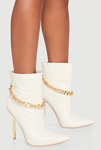 Chain Detail Pointed Toe Ultra High Stiletto Heel Booties
