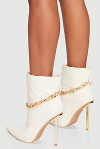 Chain Detail Pointed Toe Ultra High Stiletto Heel Booties
