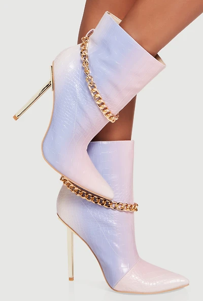 Chain Detail Pointed Toe Ultra High Stiletto Heel Booties