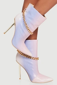 Chain Detail Pointed Toe Ultra High Stiletto Heel Booties