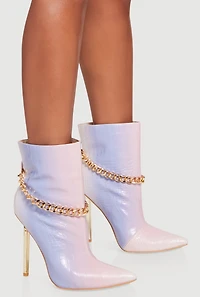Chain Detail Pointed Toe Ultra High Stiletto Heel Booties