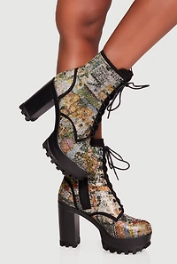 Rhinestone Patterned Lug Sole Platform Booties