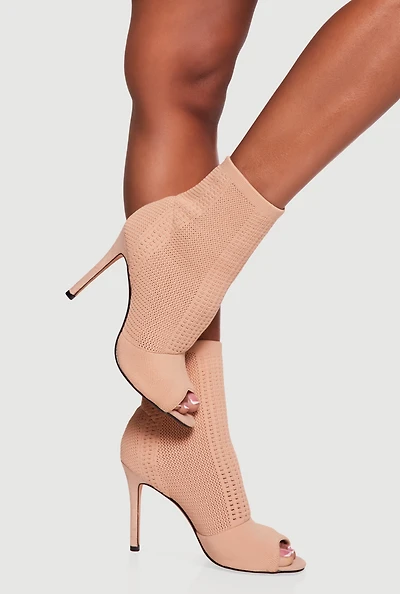 Knit Peep Toe Stiletto Heel Booties