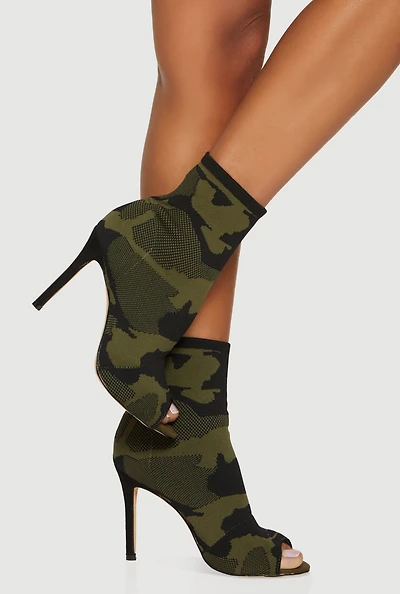 Knit Peep Toe Stiletto Heel Booties