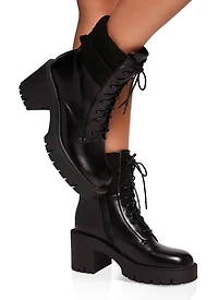 Lace Up Lug Sole Chunky Heel Combat Boots