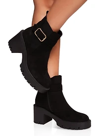 Buckle Detail Lug Sole Booties