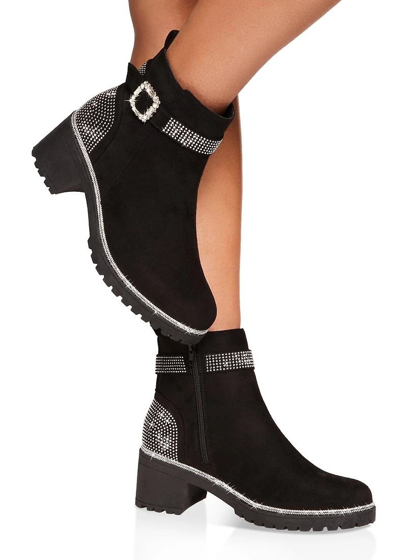 Rhinestone Trim Buckle Booties