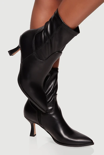 Womens Pointed Toe Side Zip Spool Heel Ankle Booties,