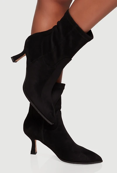 Womens Pointed Toe Side Zip Spool Heel Ankle Booties,